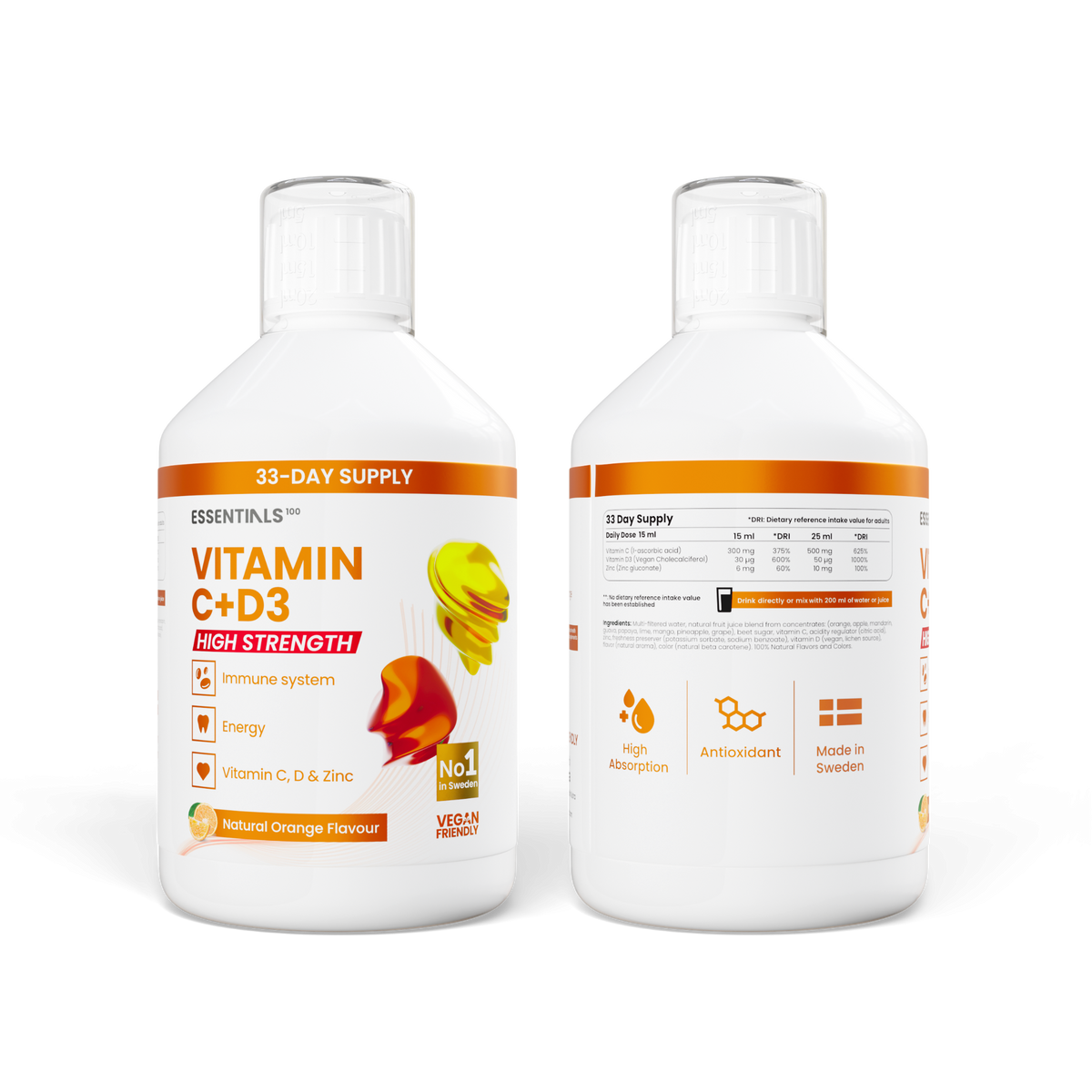 Essentials100 Vitamin C + D3 500ML