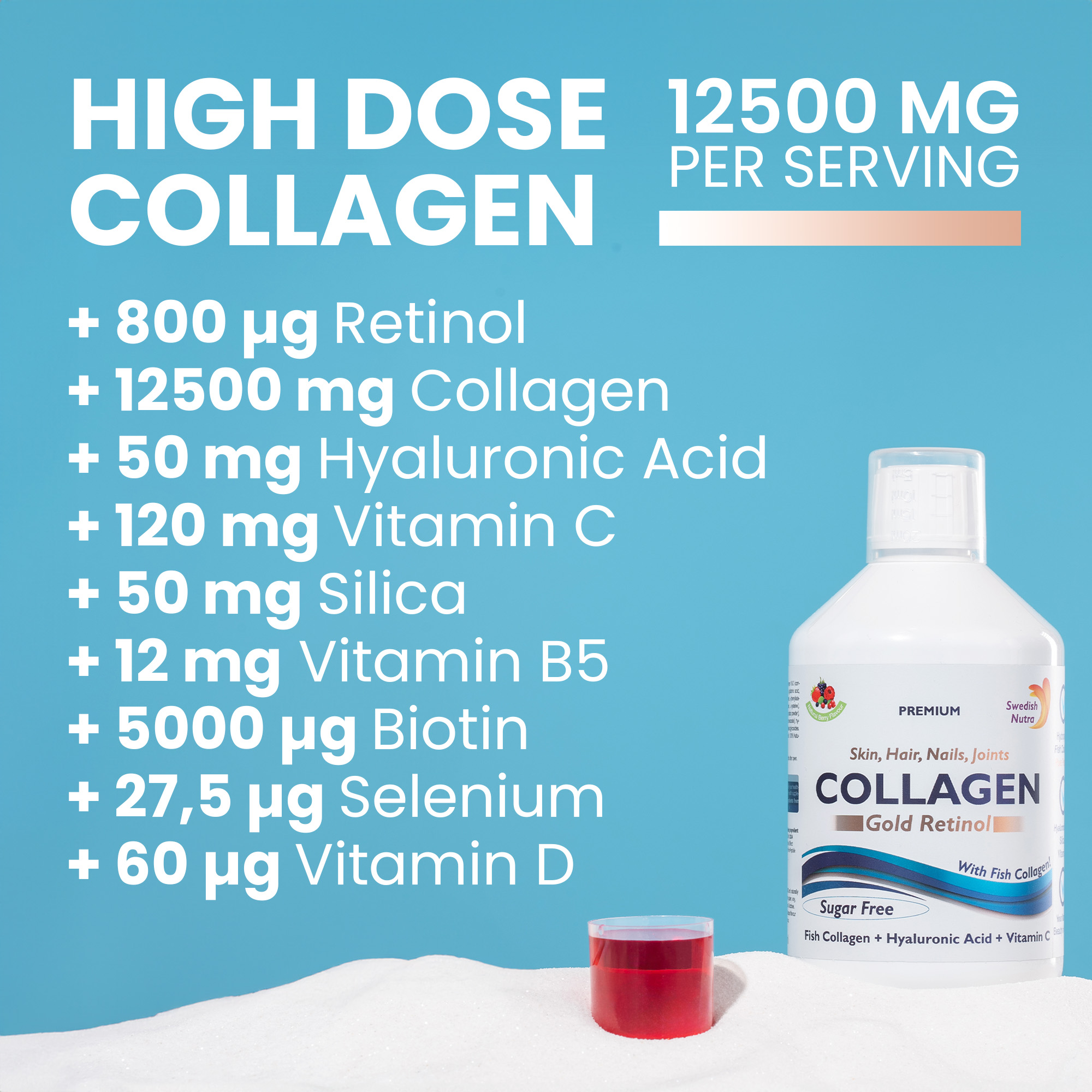 Swedish Nutra Collagen Gold Retinol Sugar Free 500ml - Image 3